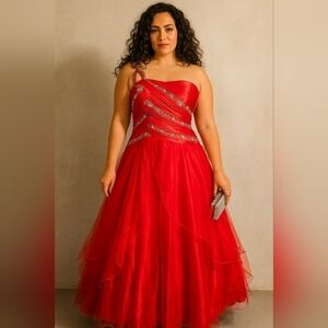 Source Unknown One Shoulder Red Dress
